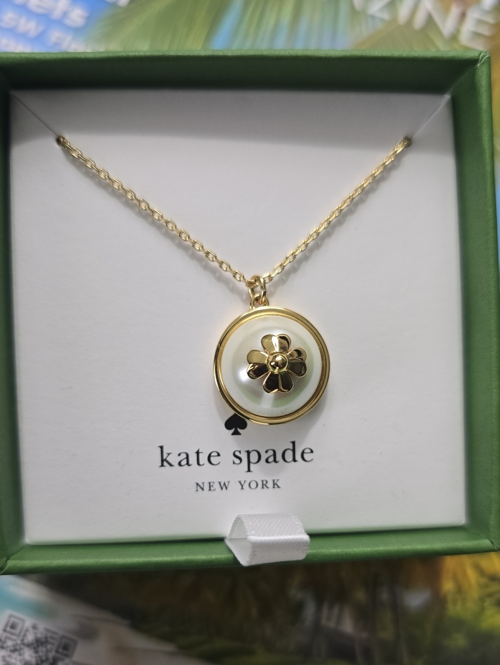 Kate Spade Gold and White Floral Disc Necklace
